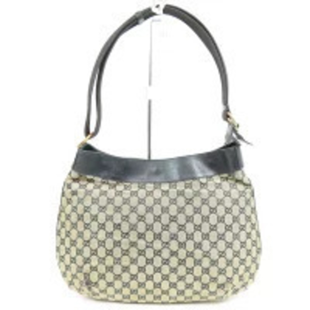 Gucci Canvas Bag Shoulder Tote Leather Black GG Hobo Black